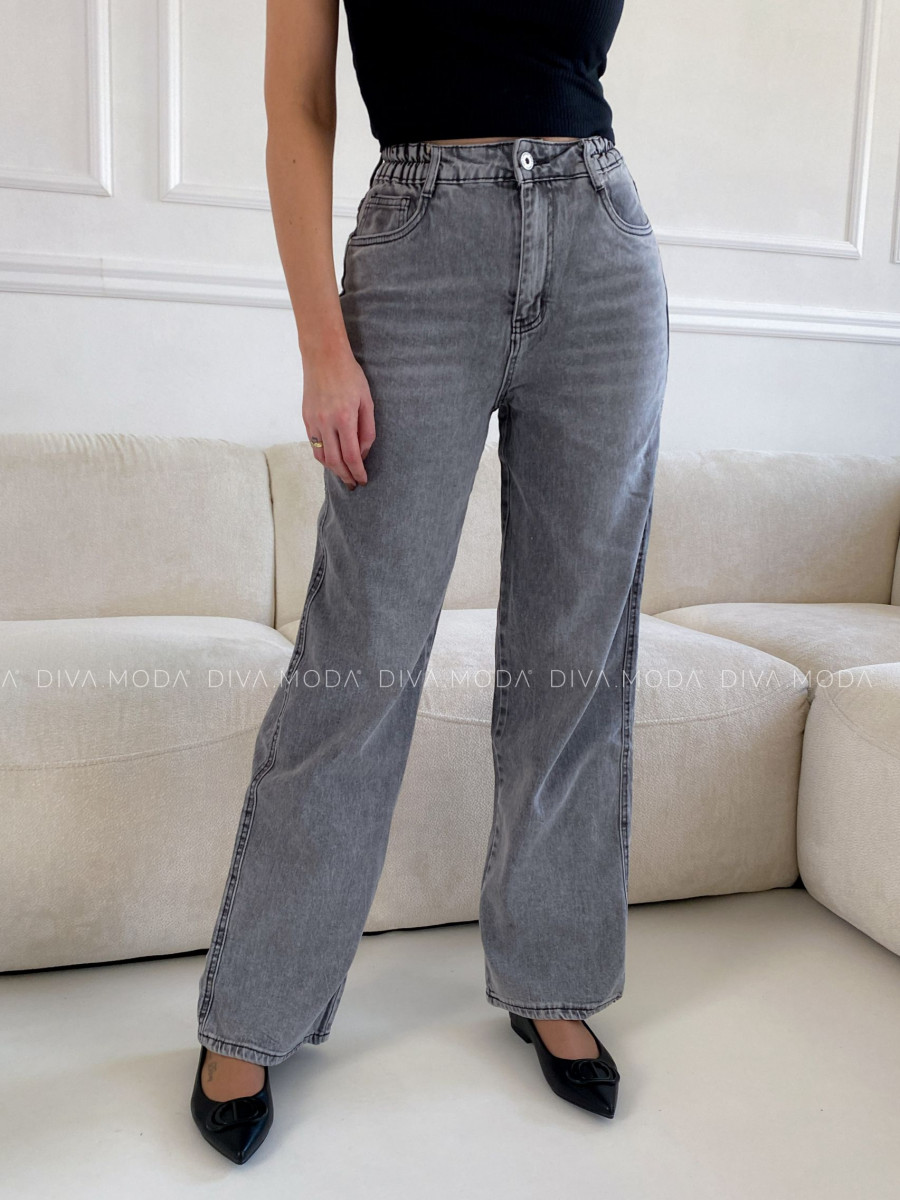 Straight jeans s elastickým pásom šedé M 153