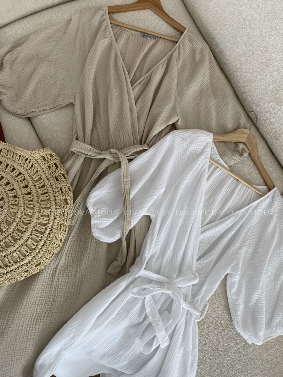 Mušelínové maxi šaty  s opaskom Liv biele P 113