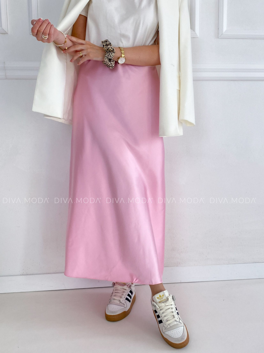 Maxi Saténová sukňa baby pink P 149