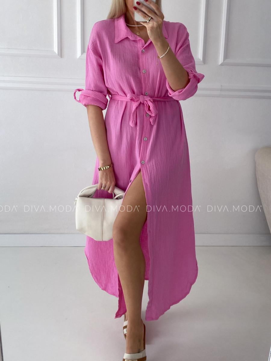 Mušelínové košeľové maxi šaty ružové P 167