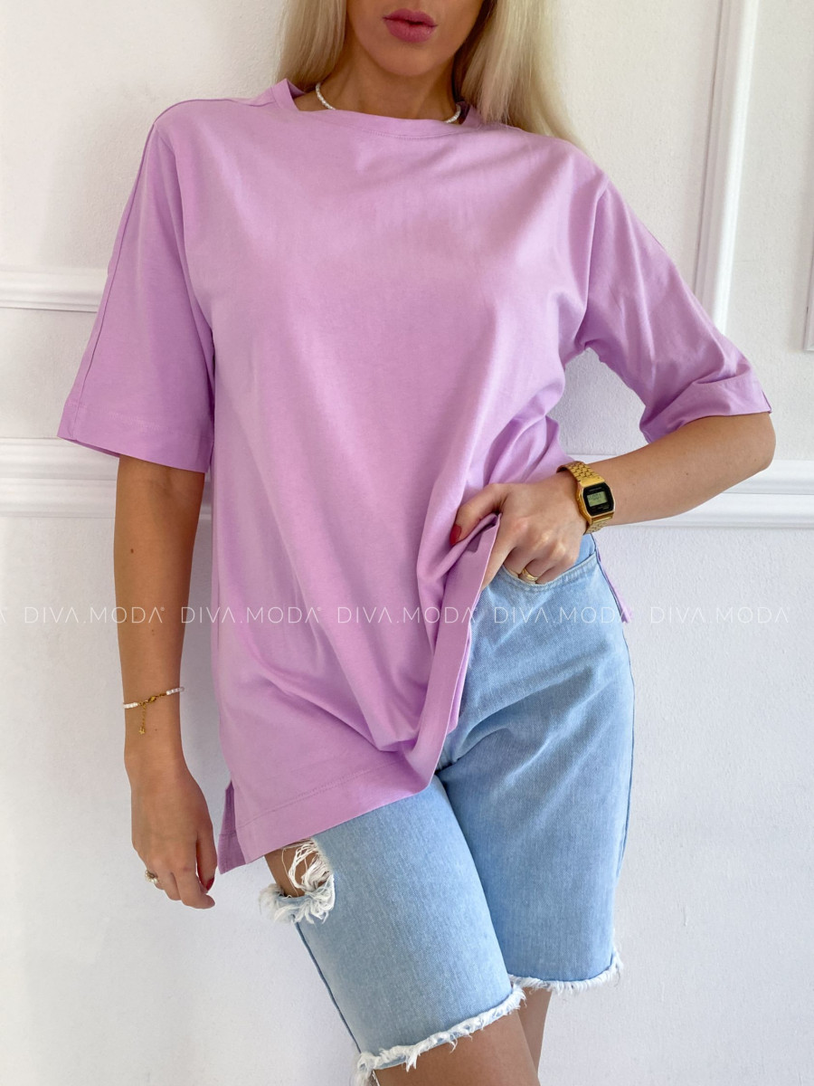 Basic oversize bavlnené tričko fialkové P 47