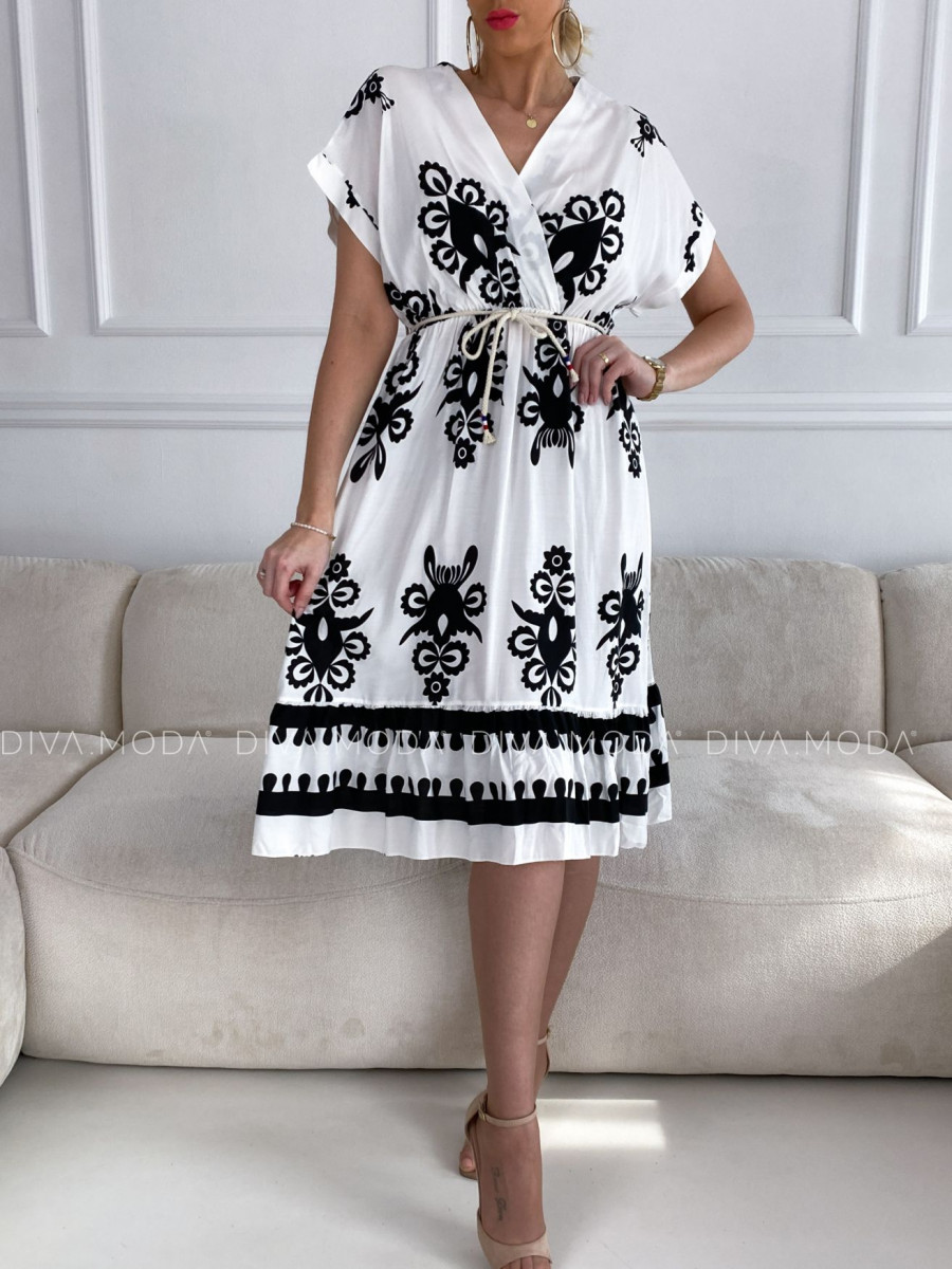 Šaty s ornamentami bielo-čierne V 2