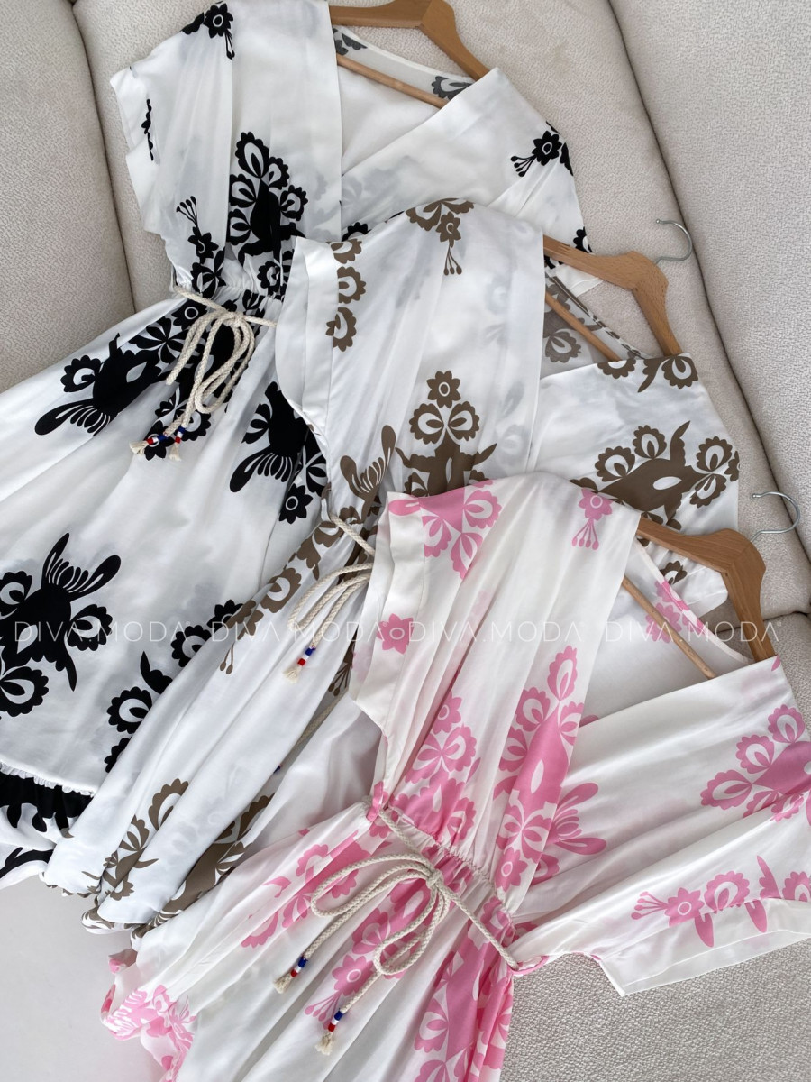Šaty s ornamentami bielo-ružové V 2