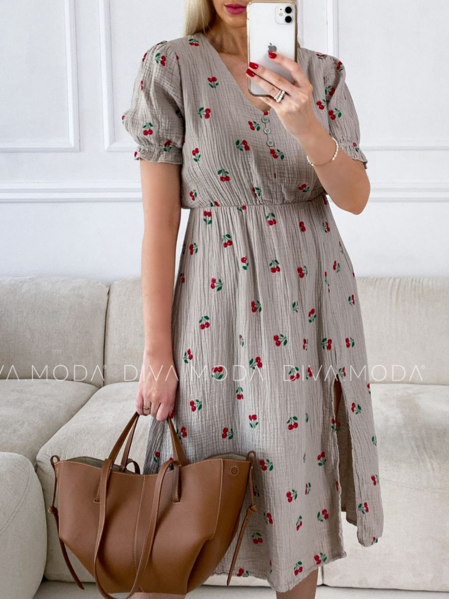 Mušelínové šaty cherry s gombíkmi béžové V 5