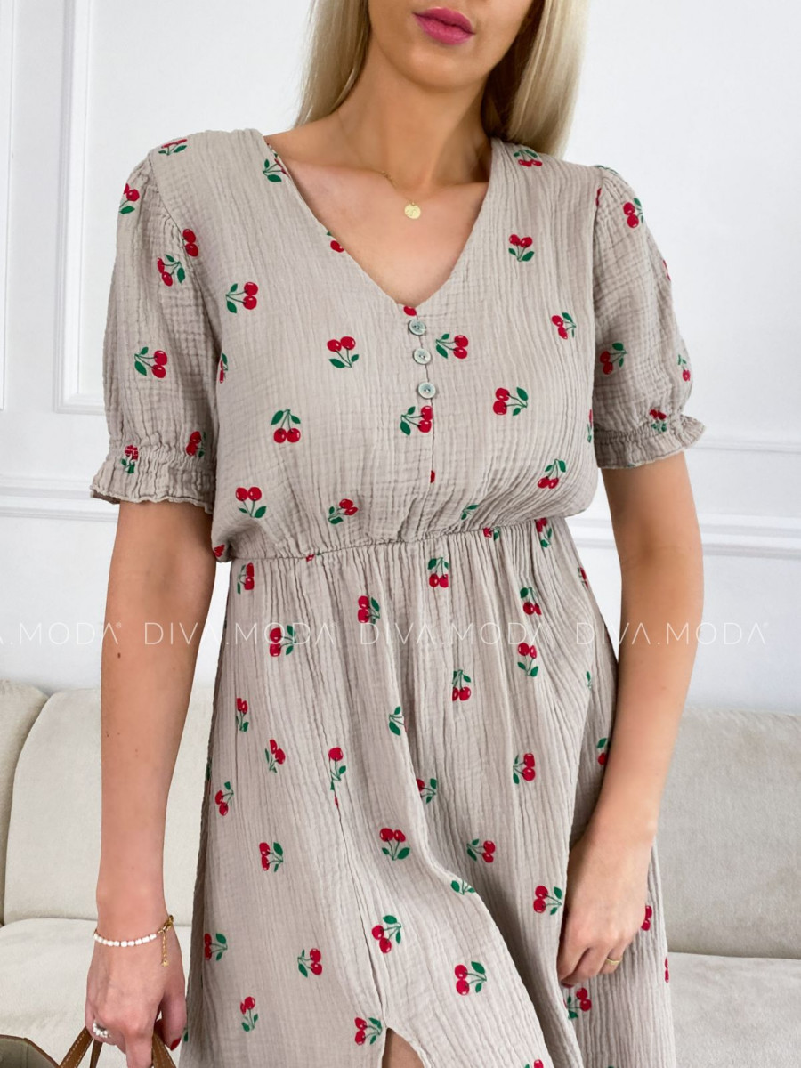 Mušelínové šaty cherry s gombíkmi béžové V 5