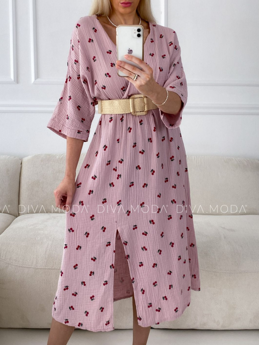 Mušelínové šaty cherry bez opaska ružové V 15