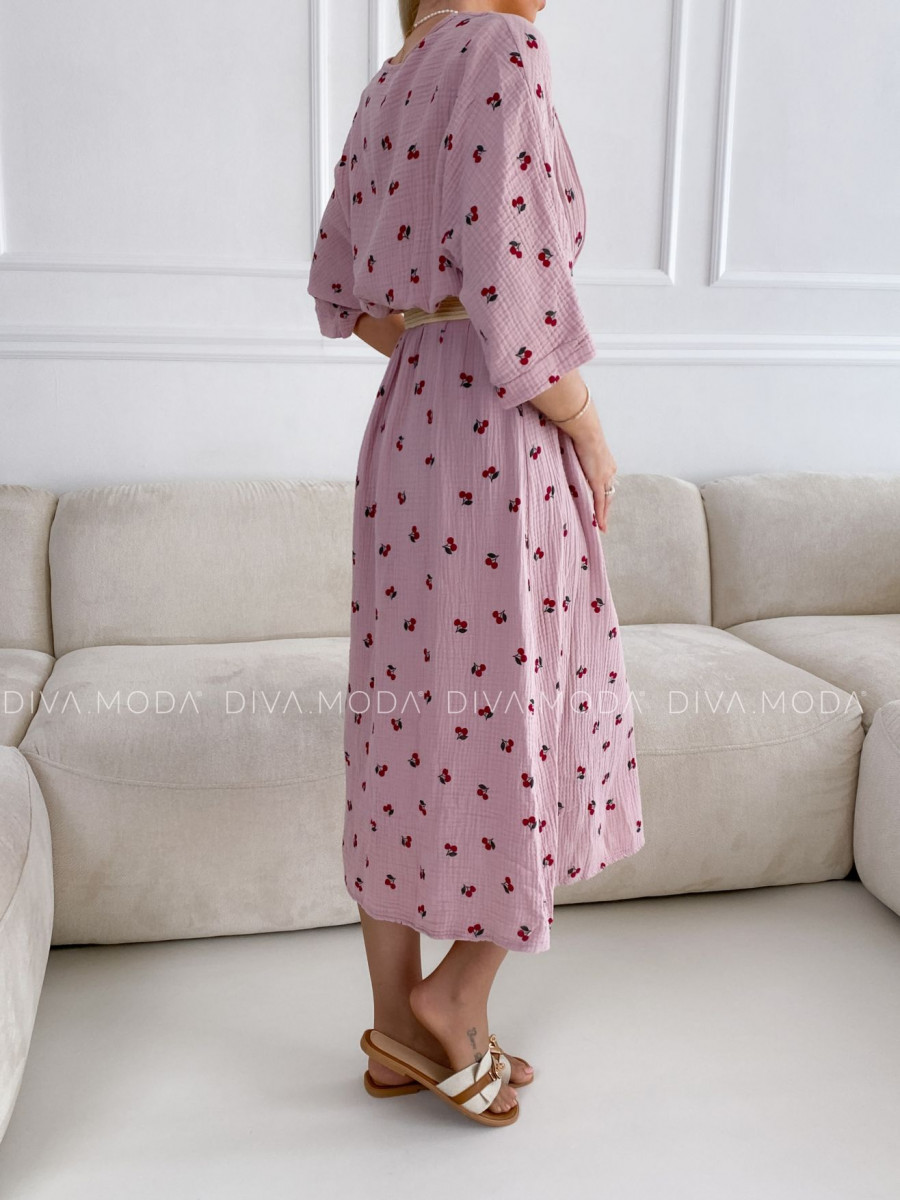 Mušelínové šaty cherry bez opaska ružové V 15