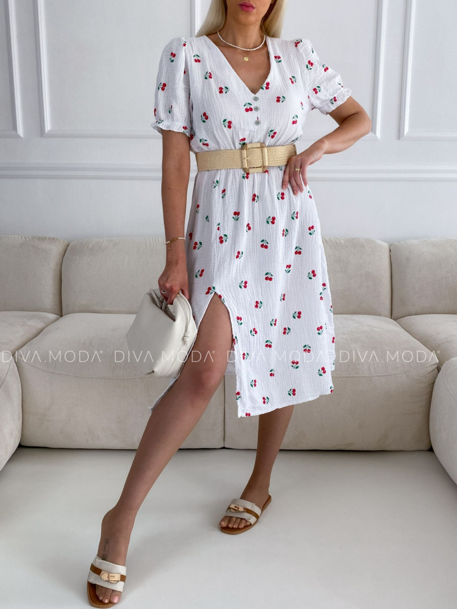 Mušelínové šaty cherry s gombíkmi biele V 5
